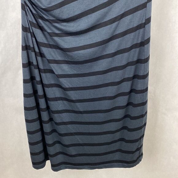 Loft Sheath Dress Sleeveless Black Gray Stripe Small Drape Neck Gathered Side - Picture 4 of 11